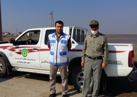 گشت مشترک ادارات حفاظت محیط زیست و دامپزشکی شهرستان هندیجان جهت بررسی آنفلوآنزای فوق حاد پرندگان در سطح حوزه استحفاظی