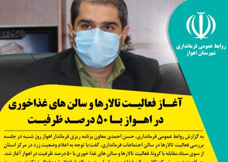 آغاز فعالیت تالارها و سالن های غذاخوری اهواز با ۵۰ درصد ظرفیت