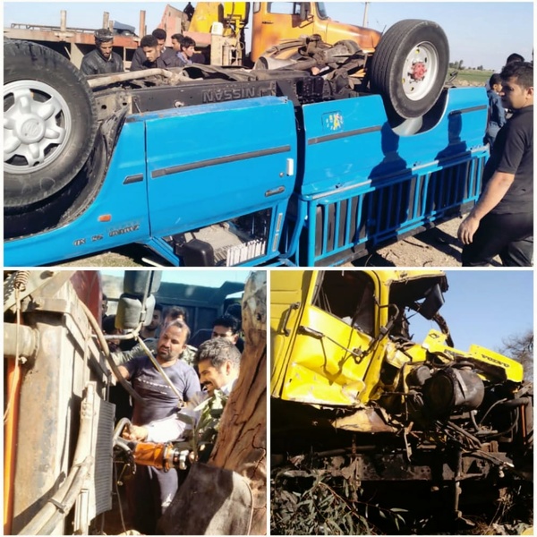 نجات جان راننده کامیون پس از تصادف مرگبار در محور شوش