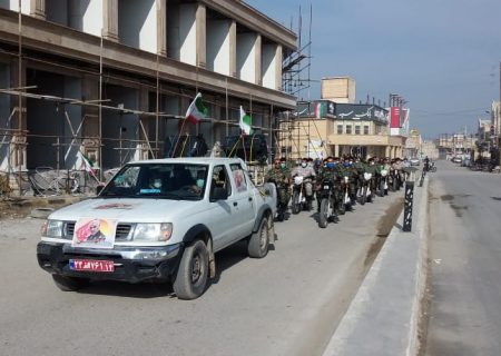 همزمان با سراسرکشوررژه موتورسواران وخودروی مراسم ۲۲بهمن درشهرستان هندیجان وشهرزهره برگزارشد